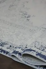 Landes Çerçeveli Mavi Polyester Makine Halısı - Görsel 6