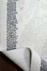 Marotta Çerçeveli Krem Gri Çizgili  Göbekli Akrilik Makine Halısı - Görsel 4