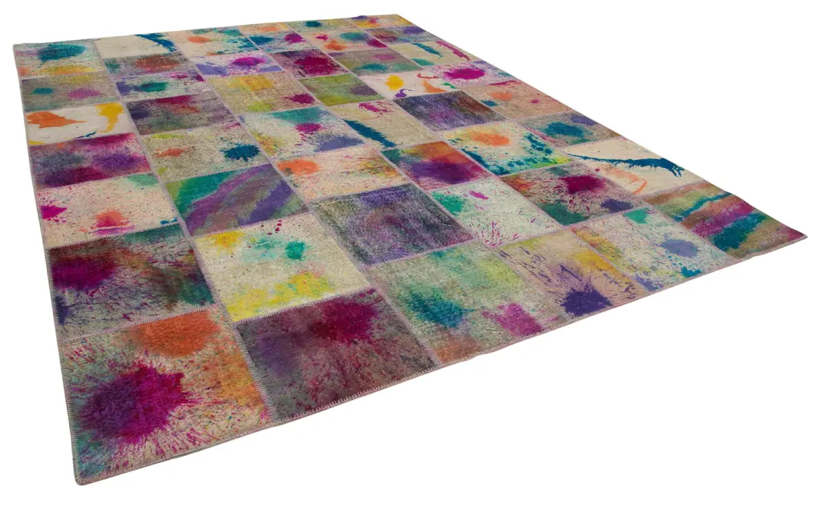 Patchwork Multi Pamuk Üzerine Yün El Dokuma Kilim-300x406 - Görsel 2