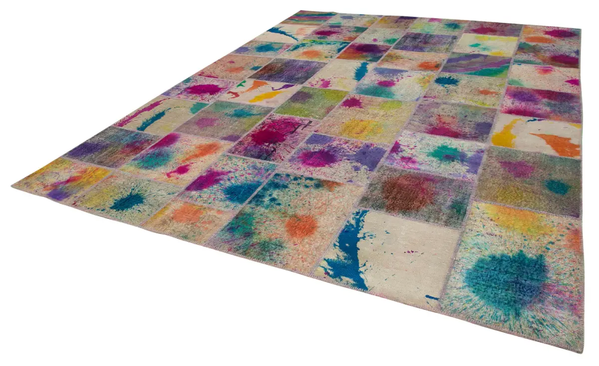 Patchwork Multi Pamuk Üzerine Yün El Dokuma Kilim-300x406 - Görsel 3
