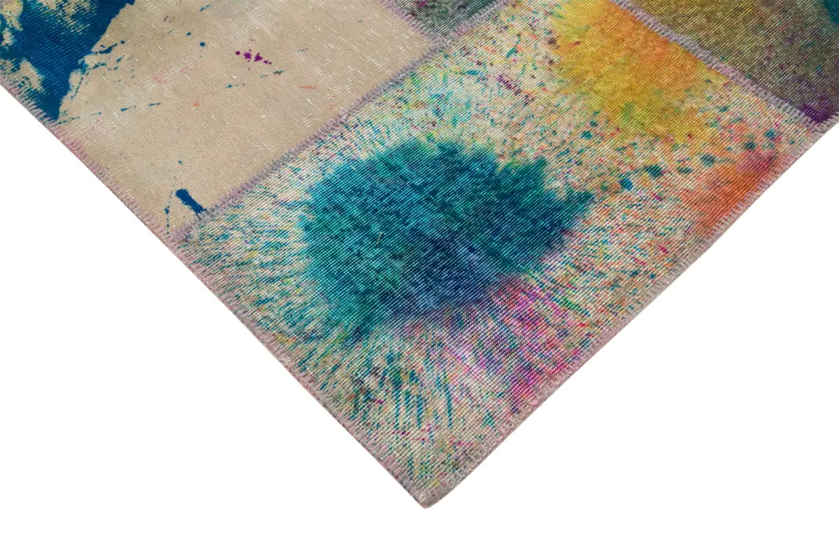 Patchwork Multi Pamuk Üzerine Yün El Dokuma Kilim-300x406 - Görsel 4