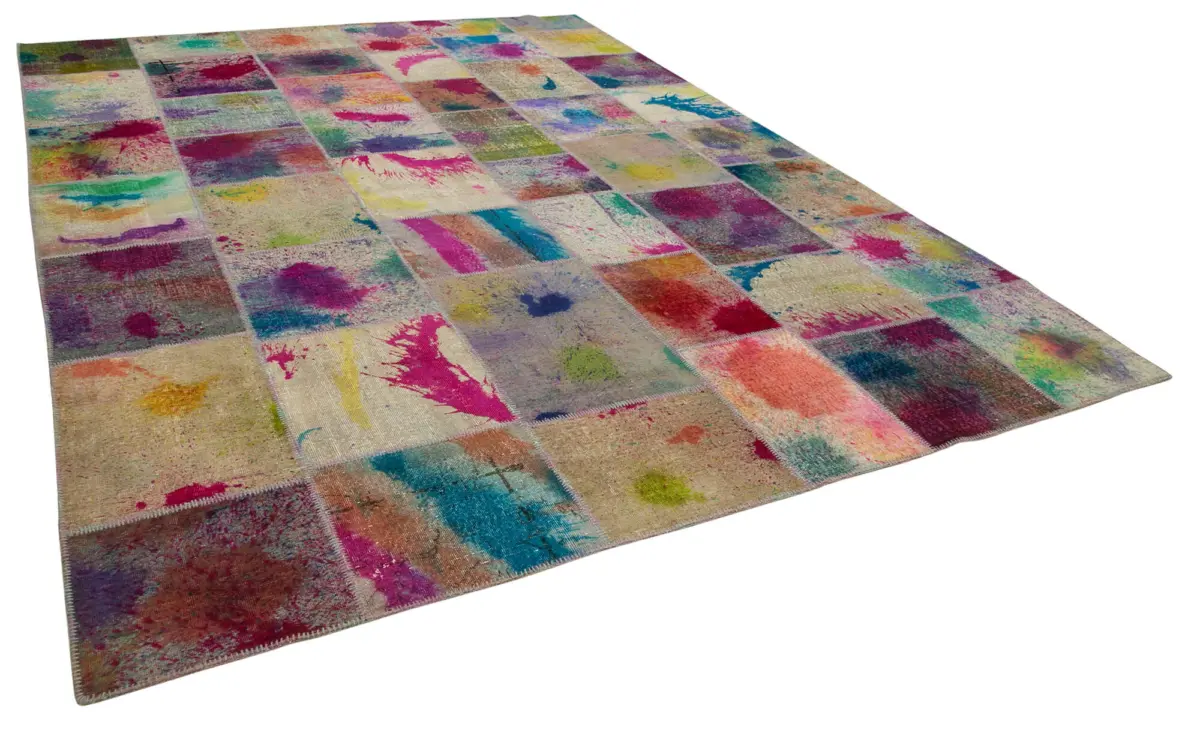 Patchwork Multi Pamuk Üzerine Yün El Dokuma Kilim-307x407 - Görsel 2