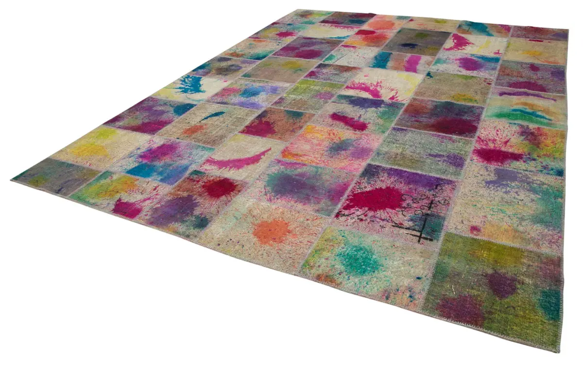 Patchwork Multi Pamuk Üzerine Yün El Dokuma Kilim-307x407 - Görsel 3