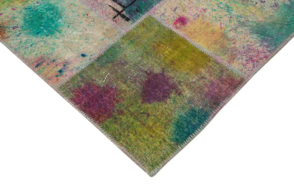 Patchwork Multi Pamuk Üzerine Yün El Dokuma Kilim-307x407 - Görsel 4