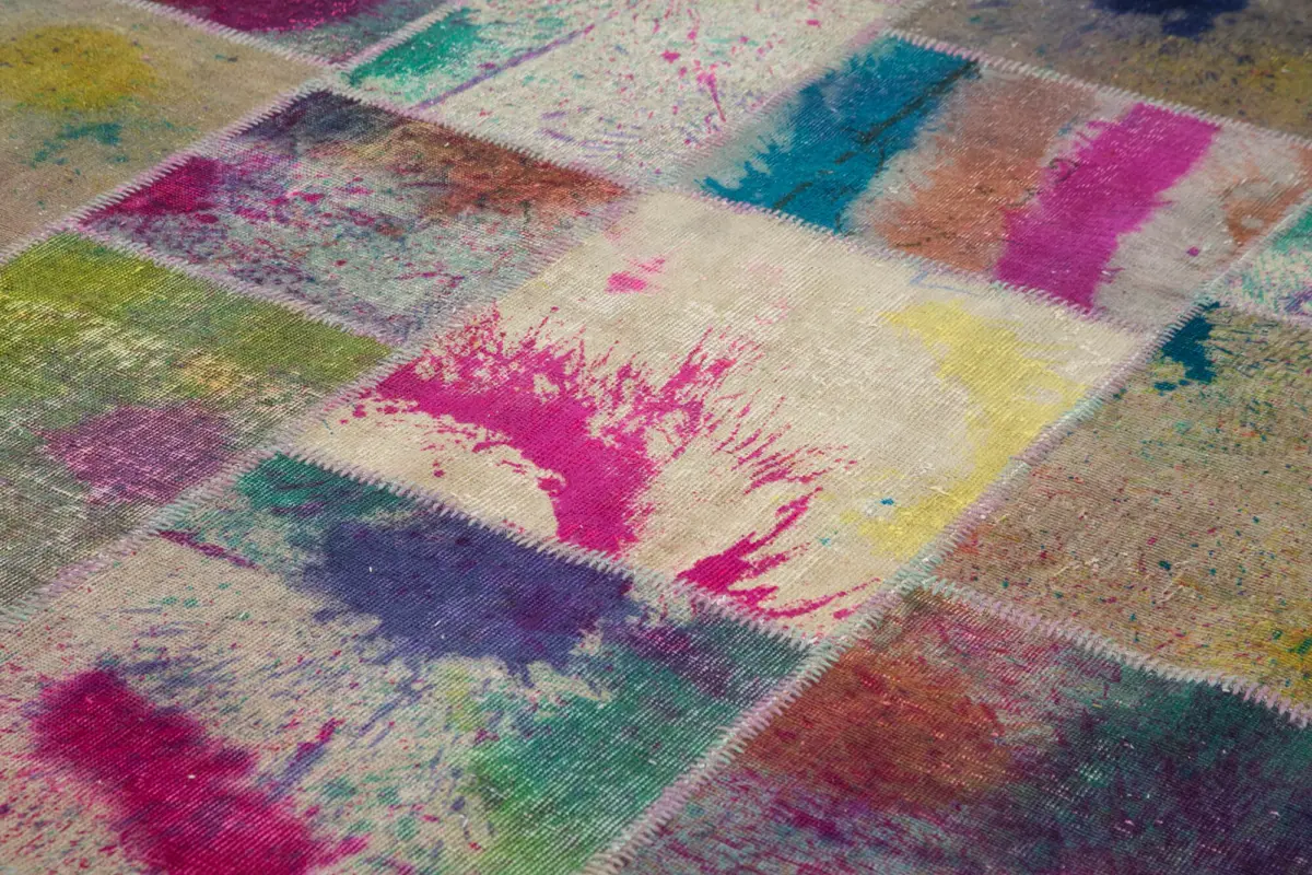 Patchwork Multi Pamuk Üzerine Yün El Dokuma Kilim-307x407 - Görsel 5