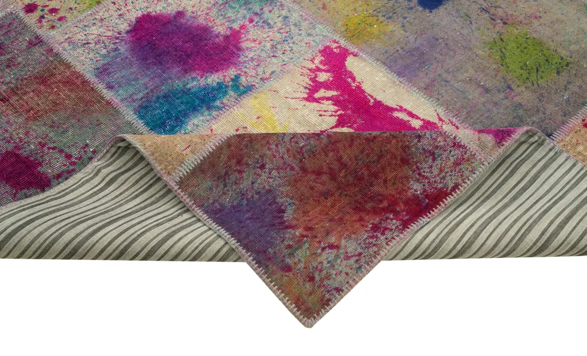 Patchwork Multi Pamuk Üzerine Yün El Dokuma Kilim-307x407 - Görsel 6