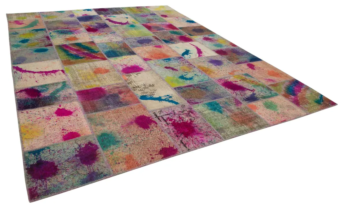 Patchwork Multi Pamuk Üzerine Yün El Dokuma Kilim-305x406 - Görsel 2