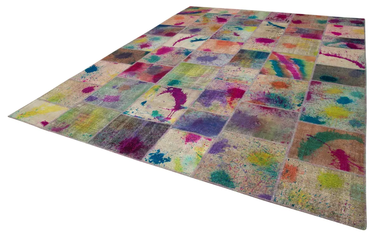 Patchwork Multi Pamuk Üzerine Yün El Dokuma Kilim-305x406 - Görsel 3