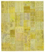 Patchwork Sarı Pamuk Üzerine Yün El Dokuma Kilim-260x305