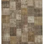 Patchwork Kahverengi Pamuk Üzerine Yün El Dokuma Kilim-254x348