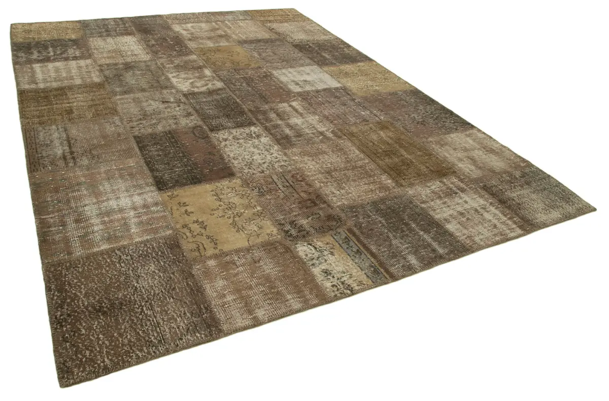 Patchwork Kahverengi Pamuk Üzerine Yün El Dokuma Kilim-254x348 - Görsel 2