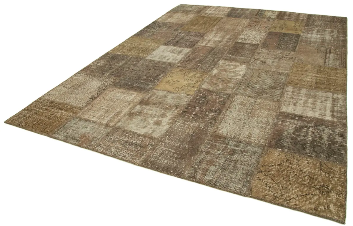 Patchwork Kahverengi Pamuk Üzerine Yün El Dokuma Kilim-254x348 - Görsel 3