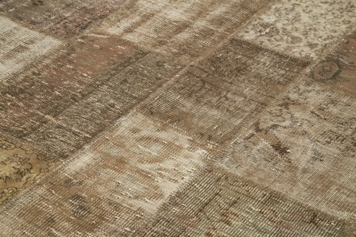 Patchwork Kahverengi Pamuk Üzerine Yün El Dokuma Kilim-254x348 - Görsel 5