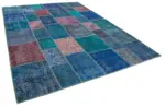 Patchwork Mavi Pamuk Üzerine Yün El Dokuma Kilim-260x353 - Görsel 2
