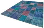 Patchwork Mavi Pamuk Üzerine Yün El Dokuma Kilim-260x353 - Görsel 3