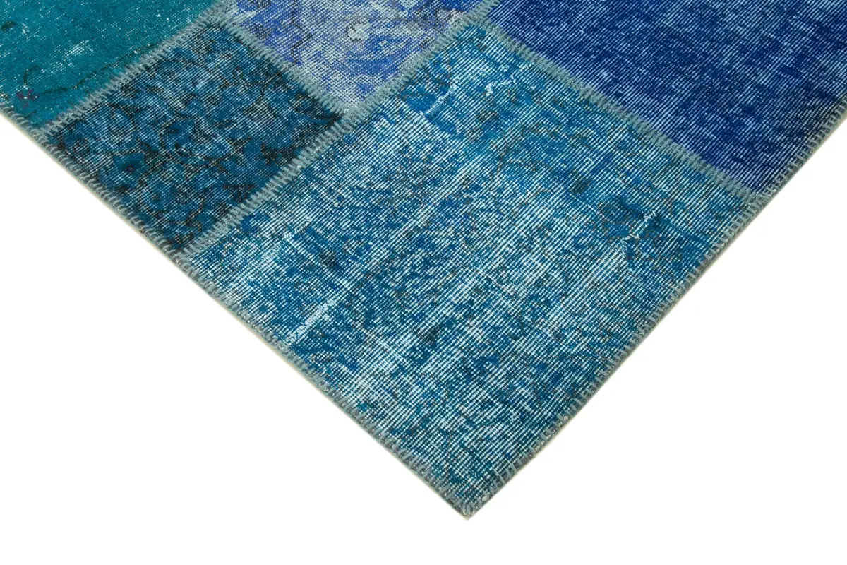 Patchwork Mavi Pamuk Üzerine Yün El Dokuma Kilim-260x353 - Görsel 4