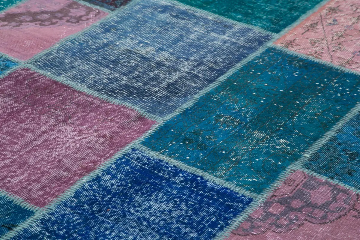 Patchwork Mavi Pamuk Üzerine Yün El Dokuma Kilim-260x353 - Görsel 5