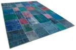 Patchwork Mavi Pamuk Üzerine Yün El Dokuma Kilim-260x356 - Görsel 2