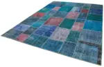 Patchwork Mavi Pamuk Üzerine Yün El Dokuma Kilim-260x356 - Görsel 3