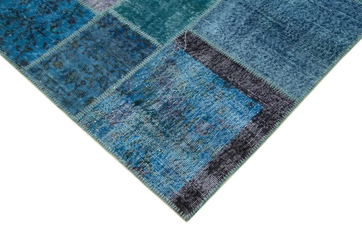 Patchwork Mavi Pamuk Üzerine Yün El Dokuma Kilim-260x356 - Görsel 4