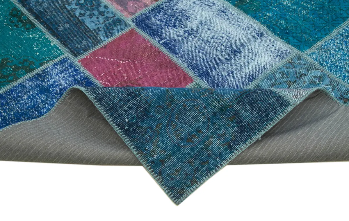 Patchwork Mavi Pamuk Üzerine Yün El Dokuma Kilim-260x356 - Görsel 6