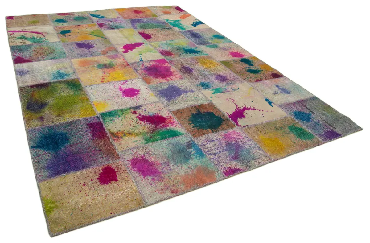 Patchwork Multi Pamuk Üzerine Yün El Dokuma Kilim-251x348 - Görsel 2