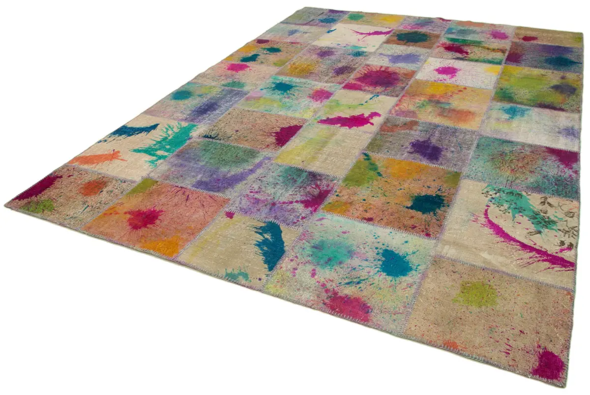 Patchwork Multi Pamuk Üzerine Yün El Dokuma Kilim-251x348 - Görsel 3