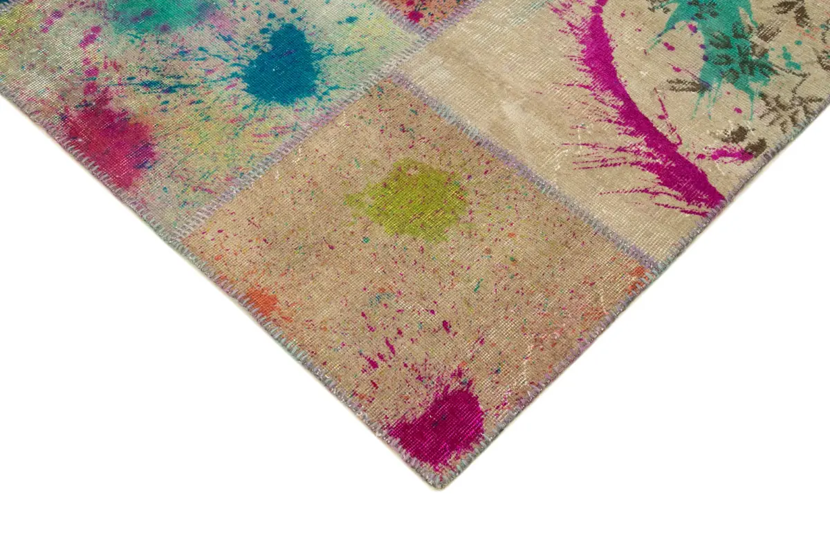 Patchwork Multi Pamuk Üzerine Yün El Dokuma Kilim-251x348 - Görsel 4