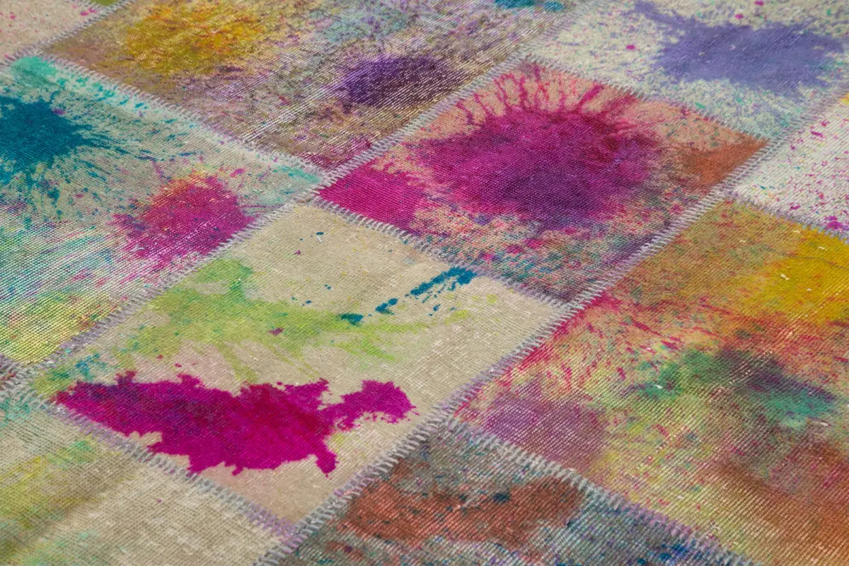 Patchwork Multi Pamuk Üzerine Yün El Dokuma Kilim-251x348 - Görsel 5