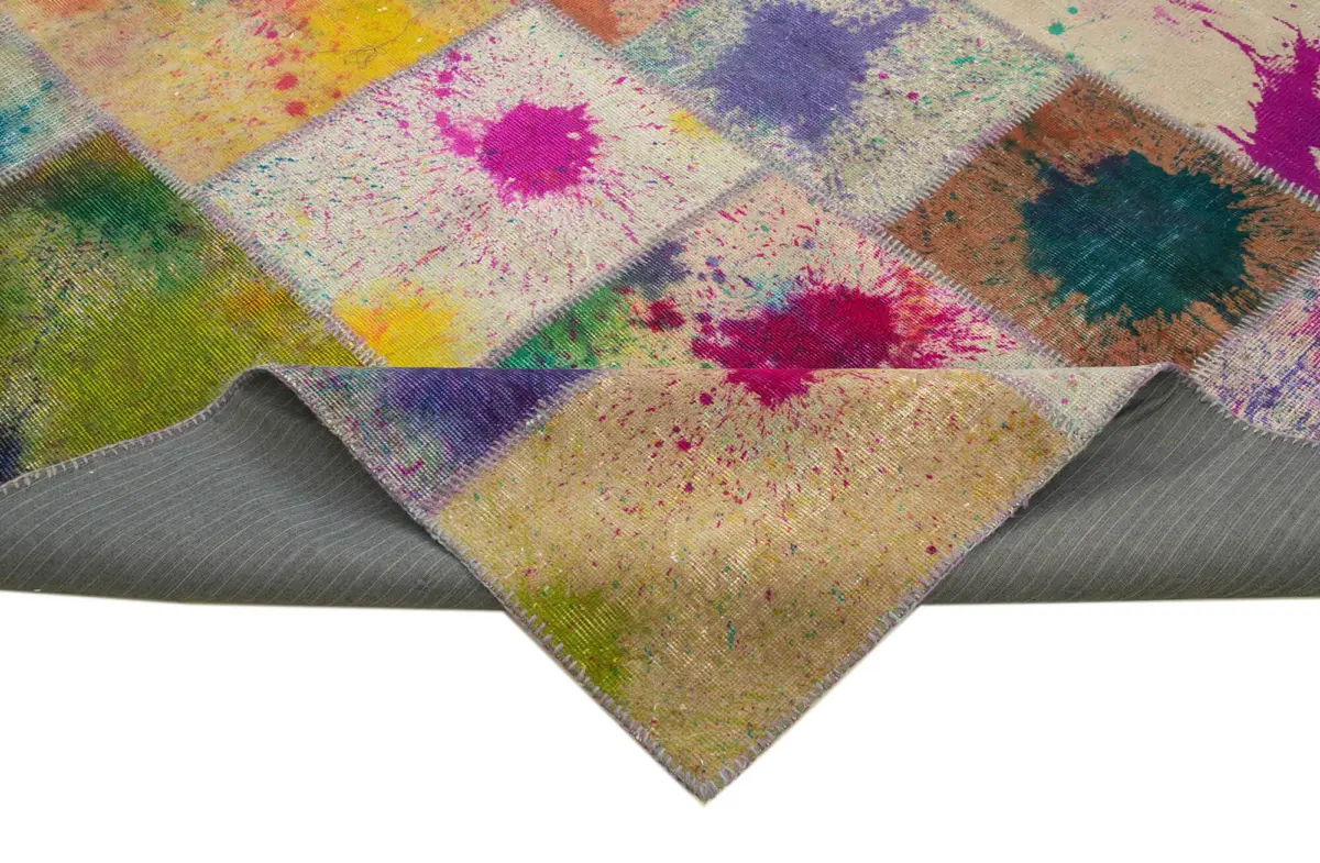 Patchwork Multi Pamuk Üzerine Yün El Dokuma Kilim-251x348 - Görsel 6