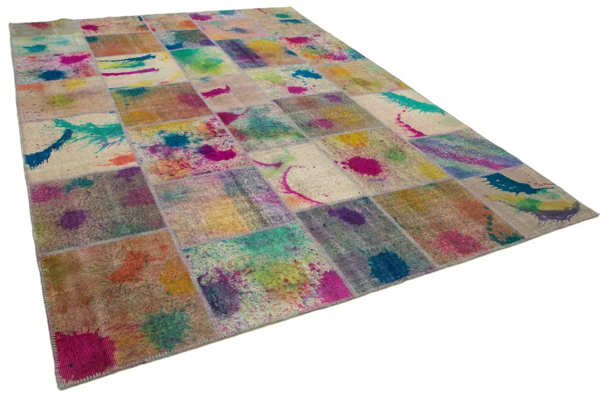 Patchwork Multi Pamuk Üzerine Yün El Dokuma Kilim-252x348 - Görsel 2