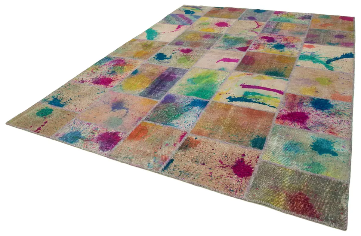 Patchwork Multi Pamuk Üzerine Yün El Dokuma Kilim-252x348 - Görsel 3