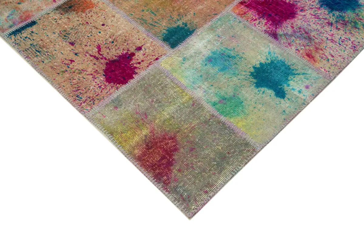 Patchwork Multi Pamuk Üzerine Yün El Dokuma Kilim-252x348 - Görsel 4