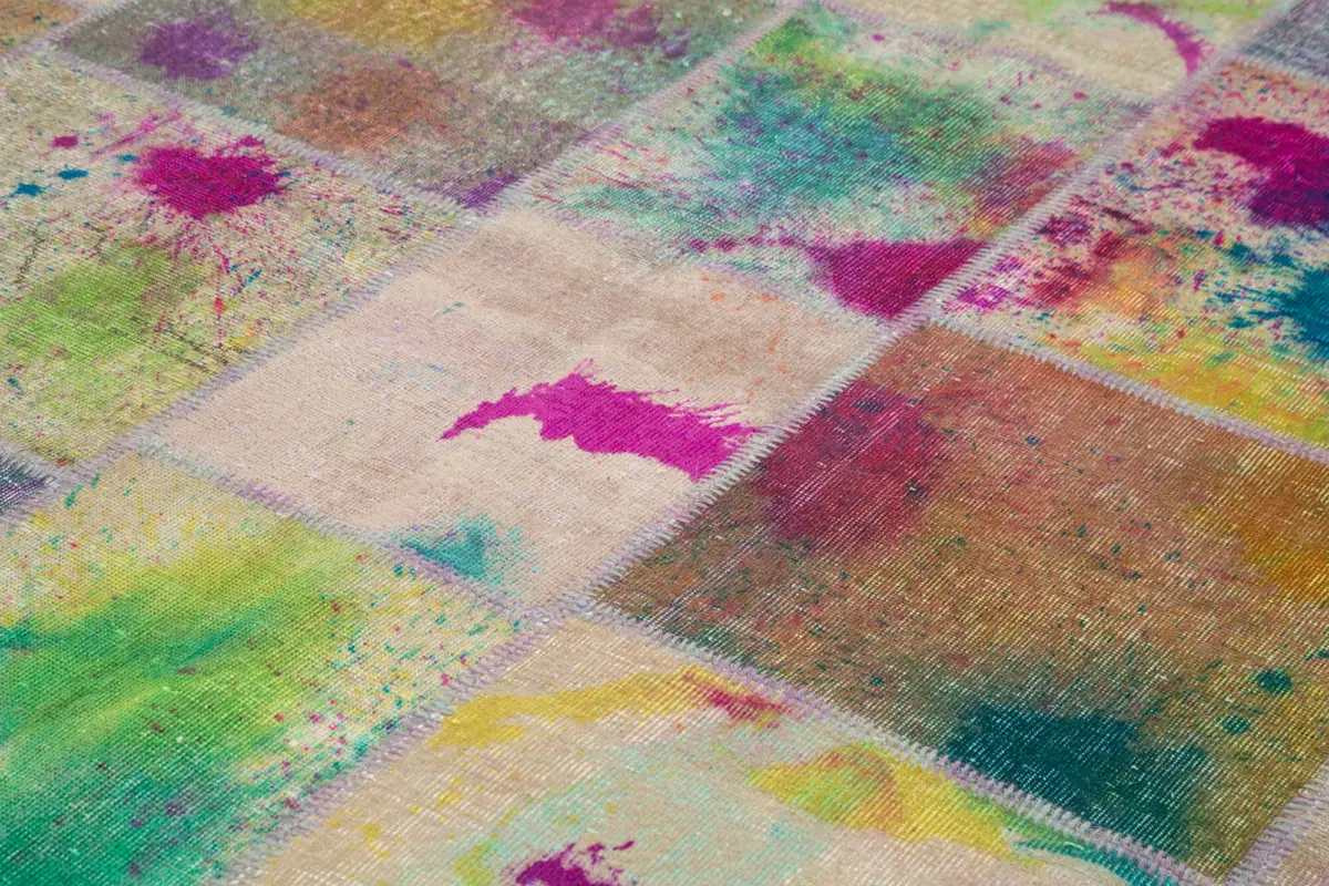 Patchwork Multi Pamuk Üzerine Yün El Dokuma Kilim-252x348 - Görsel 5