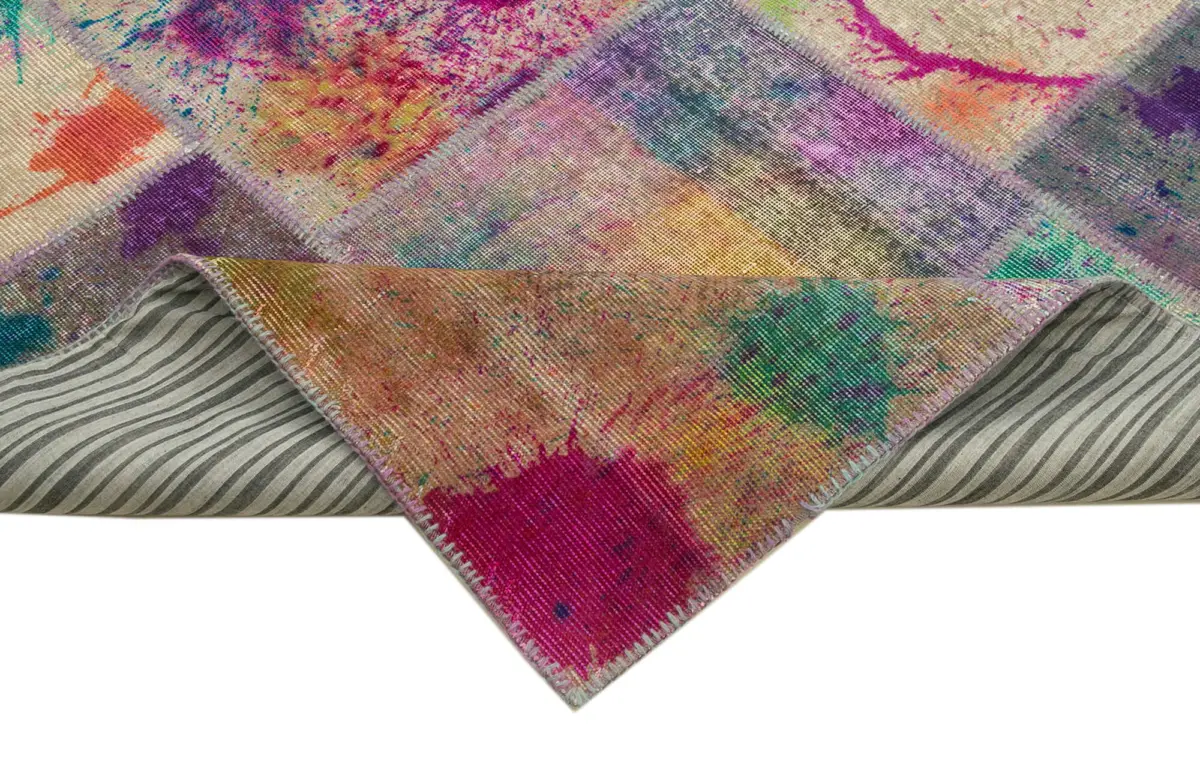 Patchwork Multi Pamuk Üzerine Yün El Dokuma Kilim-252x348 - Görsel 6