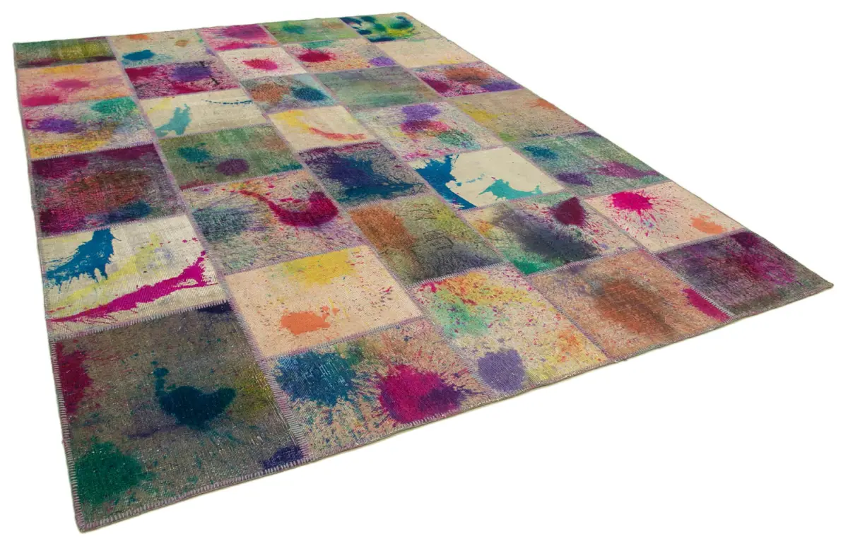 Patchwork Multi Pamuk Üzerine Yün El Dokuma Kilim-250x351 - Görsel 2