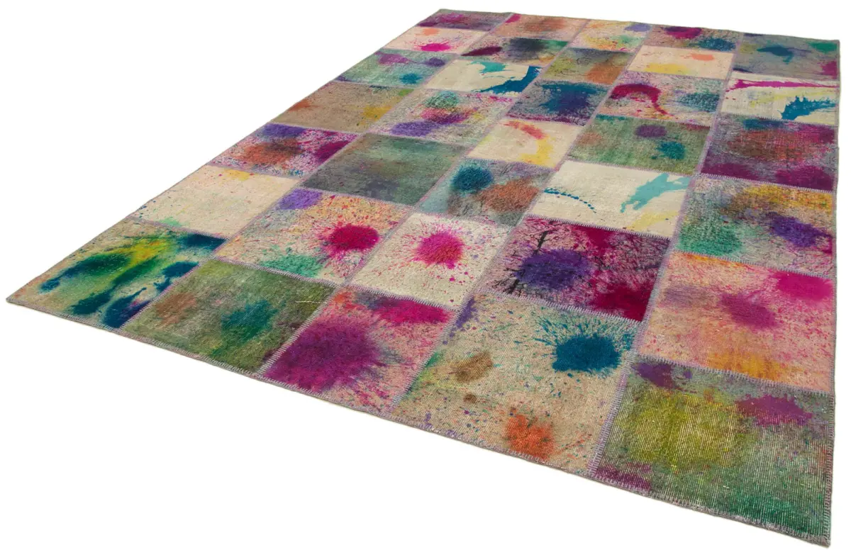 Patchwork Multi Pamuk Üzerine Yün El Dokuma Kilim-250x351 - Görsel 3