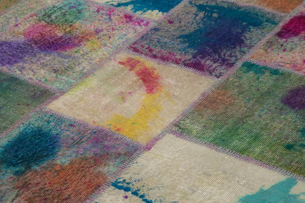 Patchwork Multi Pamuk Üzerine Yün El Dokuma Kilim-250x351 - Görsel 5