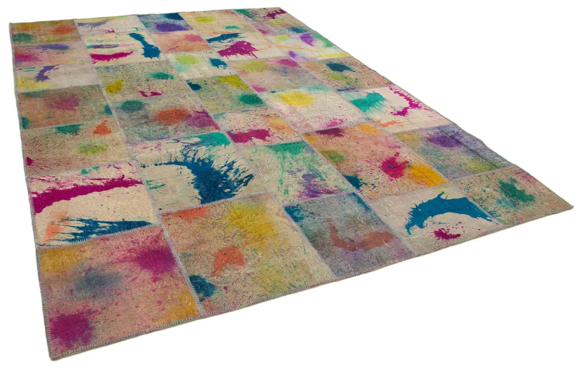 Patchwork Multi Pamuk Üzerine Yün El Dokuma Kilim-248x352 - Görsel 2