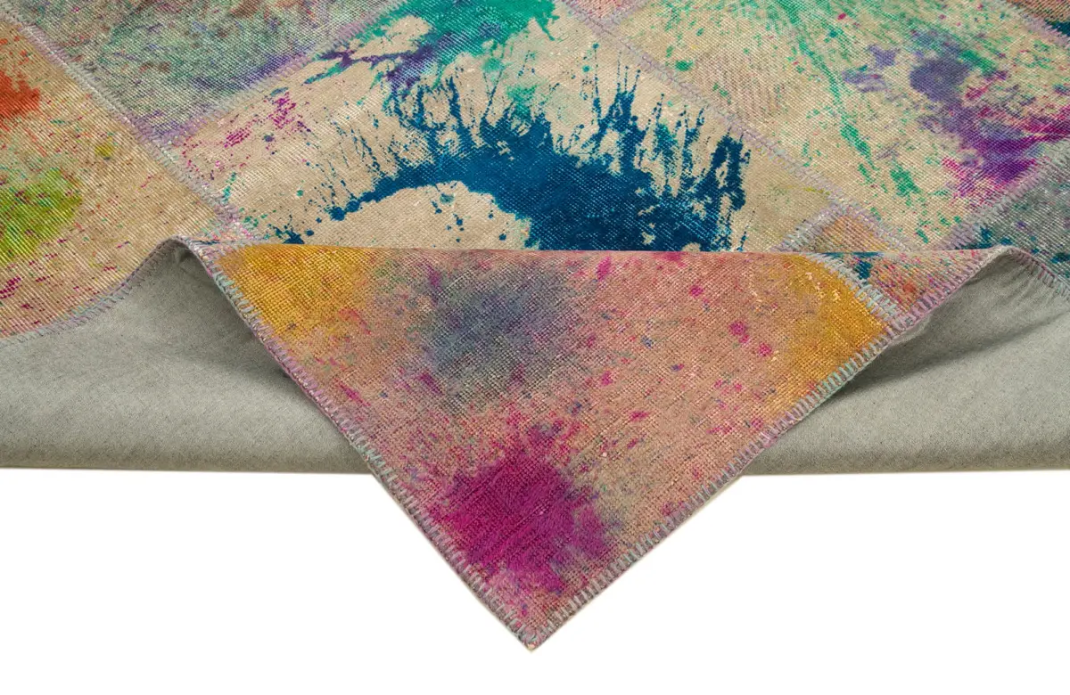 Patchwork Multi Pamuk Üzerine Yün El Dokuma Kilim-248x352 - Görsel 6