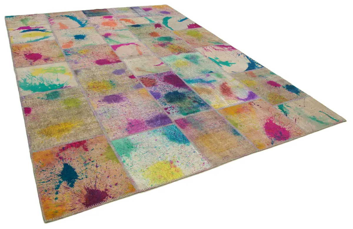 Patchwork Multi Pamuk Üzerine Yün El Dokuma Kilim-252x353 - Görsel 2