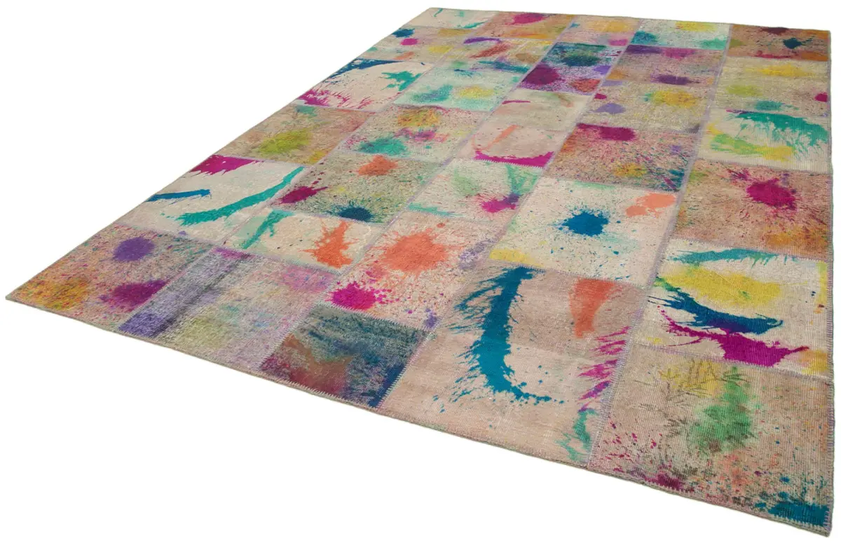 Patchwork Multi Pamuk Üzerine Yün El Dokuma Kilim-252x353 - Görsel 3