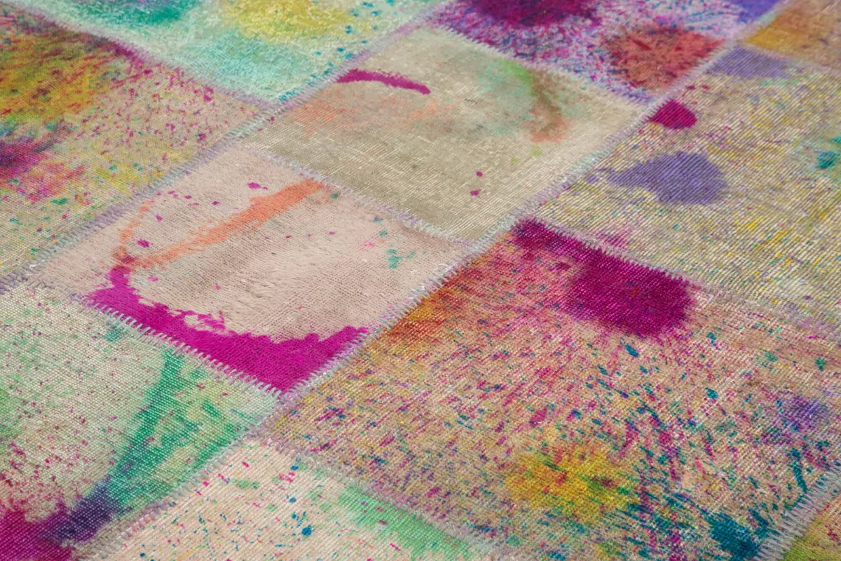 Patchwork Multi Pamuk Üzerine Yün El Dokuma Kilim-252x353 - Görsel 5