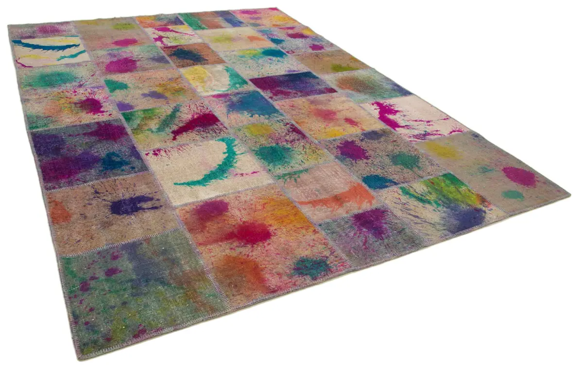 Patchwork Multi Pamuk Üzerine Yün El Dokuma Kilim-252x350 - Görsel 2