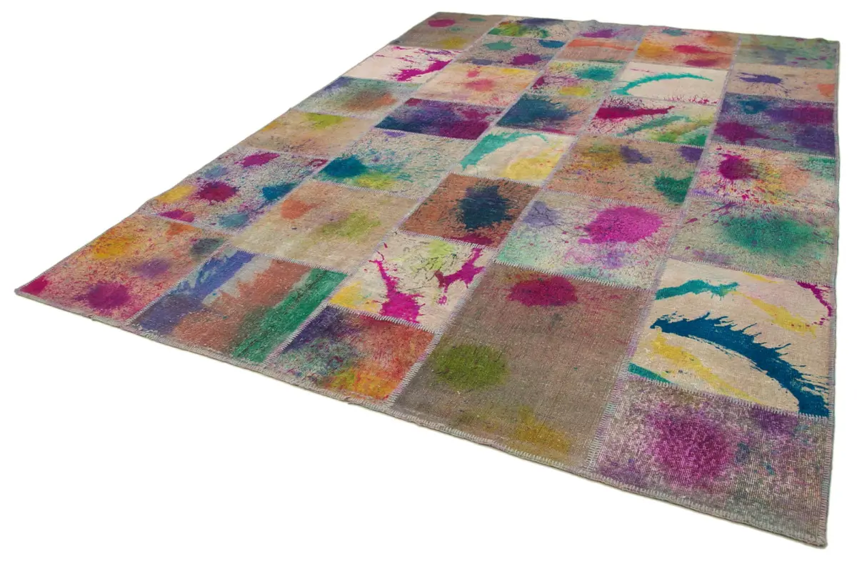 Patchwork Multi Pamuk Üzerine Yün El Dokuma Kilim-252x350 - Görsel 3