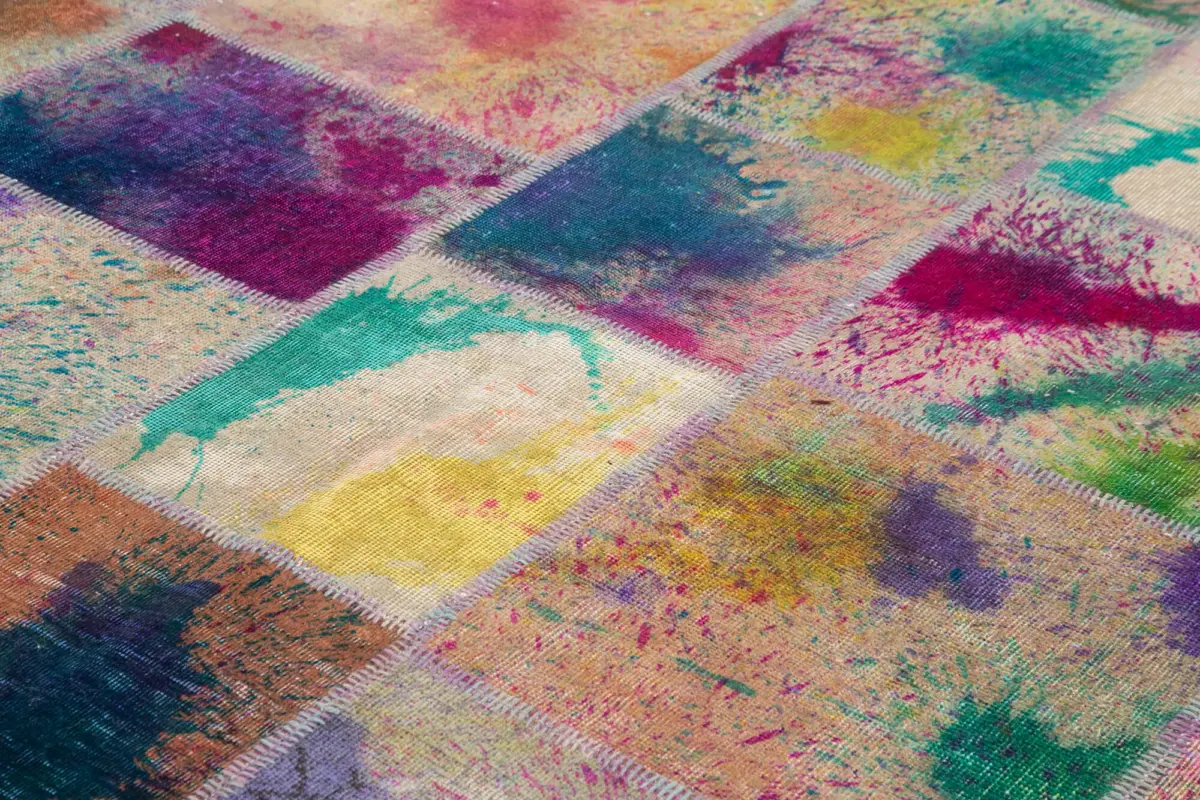 Patchwork Multi Pamuk Üzerine Yün El Dokuma Kilim-252x350 - Görsel 5