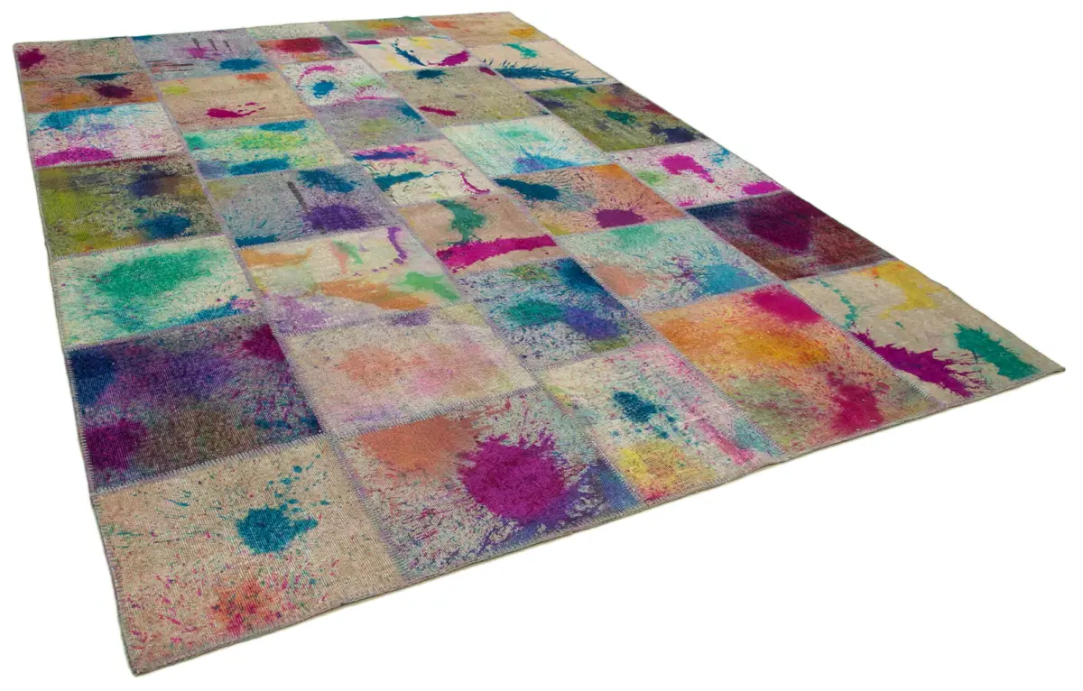Patchwork Multi Pamuk Üzerine Yün El Dokuma Kilim-251x351 - Görsel 2