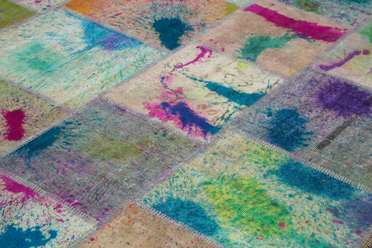 Patchwork Multi Pamuk Üzerine Yün El Dokuma Kilim-251x351 - Görsel 5