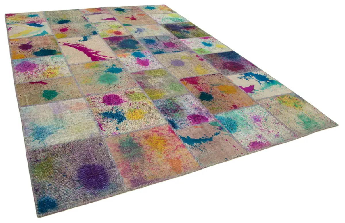 Patchwork Multi Pamuk Üzerine Yün El Dokuma Kilim-252x353 - Görsel 2