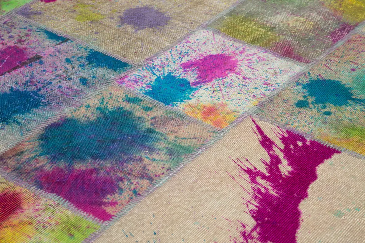 Patchwork Multi Pamuk Üzerine Yün El Dokuma Kilim-252x353 - Görsel 5